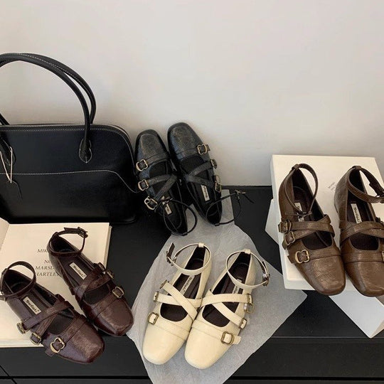 Damen elegante Ballerinas mit modischen Riemchen und verstellbaren Schnallen EB