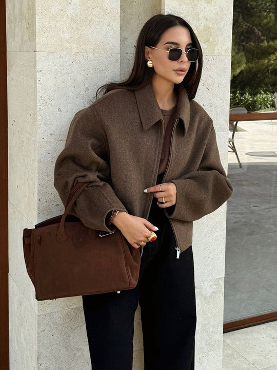 Damen Kapuzenjacke im Vintage-Stil mit oversized Schnitt und Reißverschluss EB