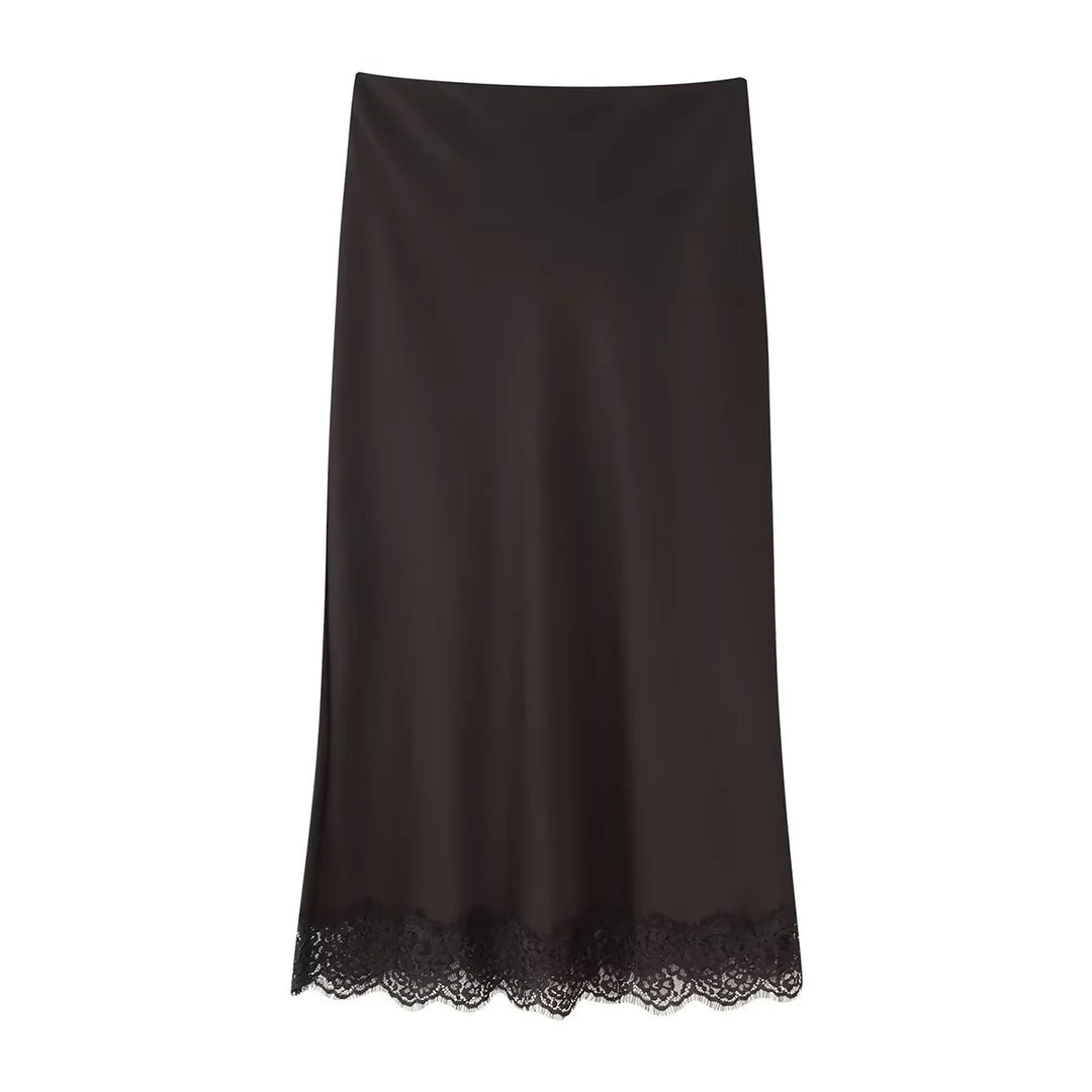 Damen elegante Satin-Hosen mit Spitzenakzenten EB