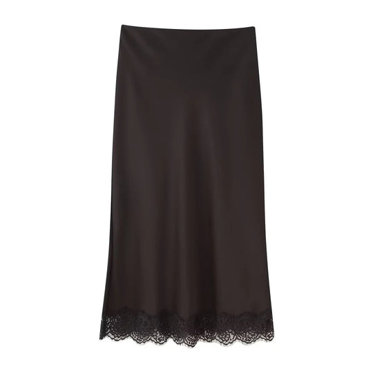 Damen elegante Satin-Hosen mit Spitzenakzenten EB