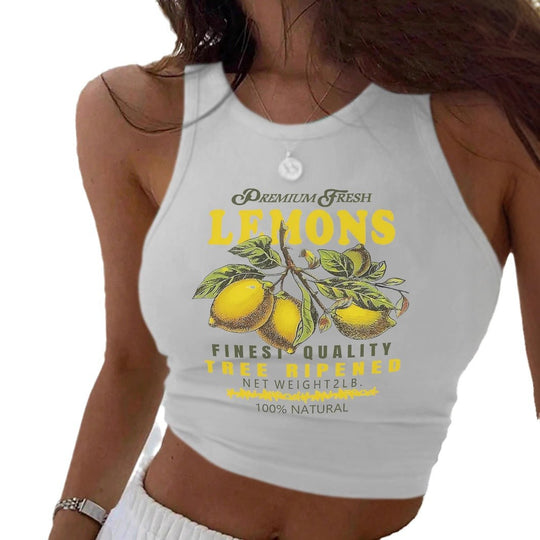 Damen Crop-Top mit frischem Zitronenmotiv und lässigem Schnitt EB