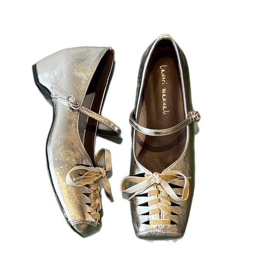 Damen elegante Schnür-Ballerinas mit Riemchen EB