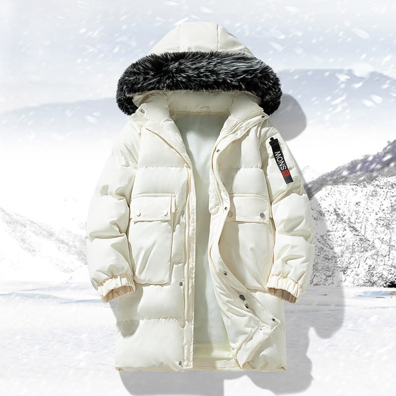 Herren langer gesteppter Winterparka mit Kapuze und Kunstfellbesatz EB