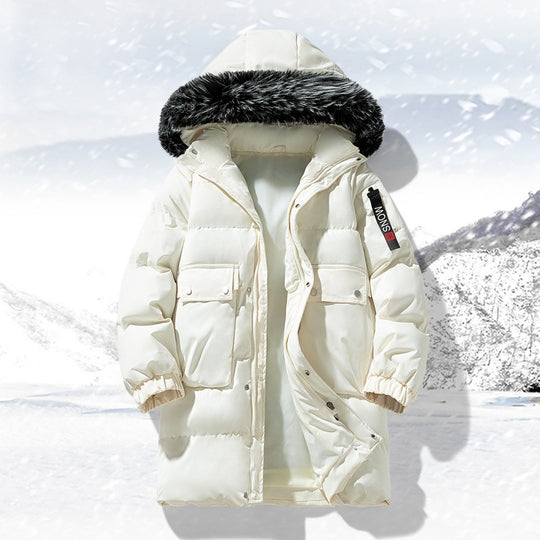 Herren langer gesteppter Winterparka mit Kapuze und Kunstfellbesatz EB