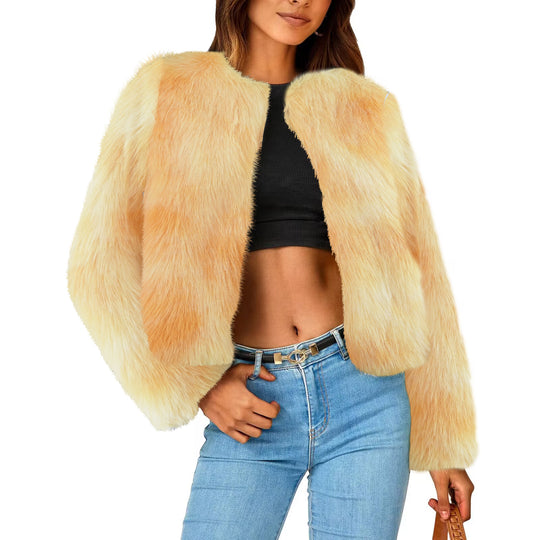 Damen Luxus Kunstpelz Jacke mit eleganten Details EB