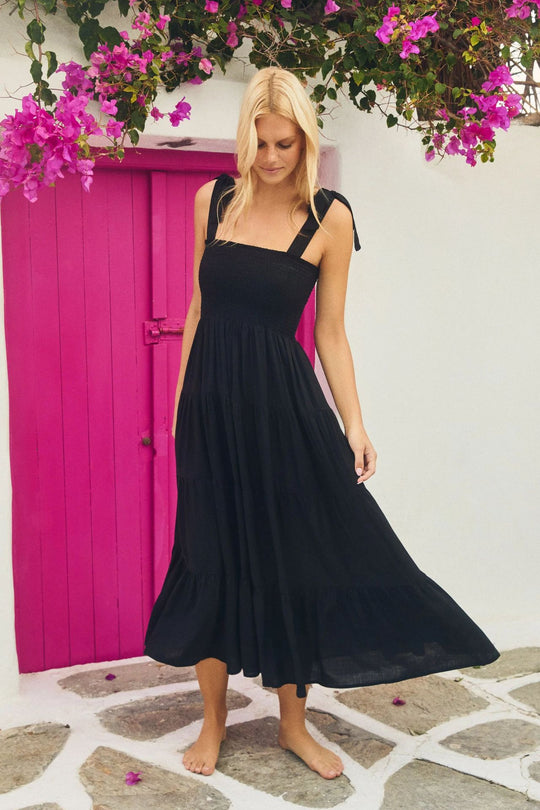 Damen Maxikleid mit verspielten Trägern und frischem Blumenmuster EB