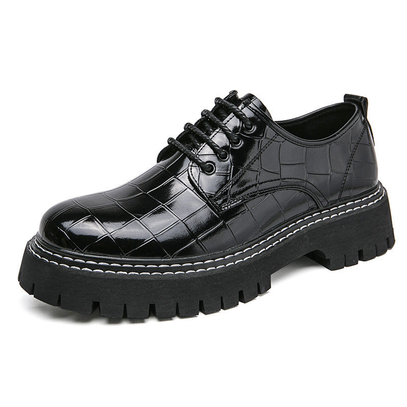 Damen Chunky Derby‑Schnürschuh mit Krokoprägung, lackiertem Kunstleder und profilierter Plateau‑Sohle EB