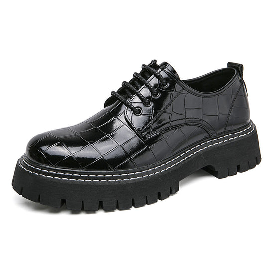 Damen Chunky Derby‑Schnürschuh mit Krokoprägung, lackiertem Kunstleder und profilierter Plateau‑Sohle EB