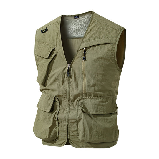 Herren Multifunktionale Outdoor-Utility‑Weste mit Mesh‑Innenfutter und zahlreichen Taschen EB