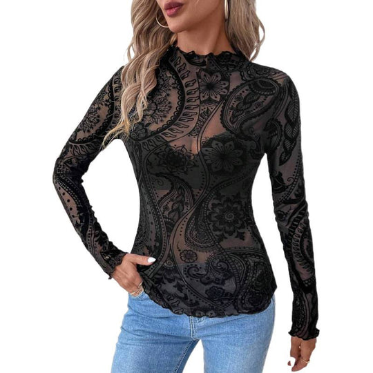 Damen Elegantes Spitzenoberteil mit floralem Muster und enganliegender Passform EB