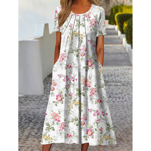 Damen Langes Kleid mit eleganten Kräuselungen und Taschen EB