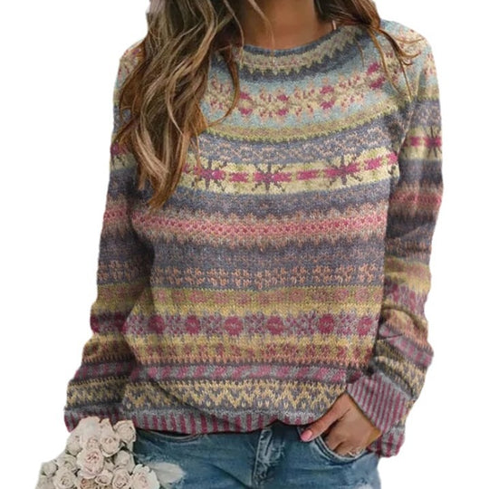 Damen Strickpullover mit kreativem Muster und lässigem Schnitt EB
