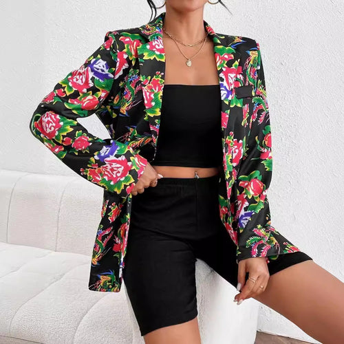 EB | Blazer Slim Passform Maßgeschneiderter Schnitt Blumenmuster Weicher Glänzender Stoff