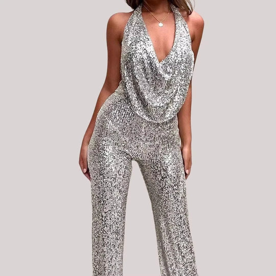 Damen Glamouröser Jumpsuit mit funkelnden Pailletten EB