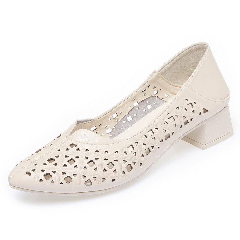 Damen Ballerinas mit elegantem Lochdesign und bequemem Blockabsatz EB