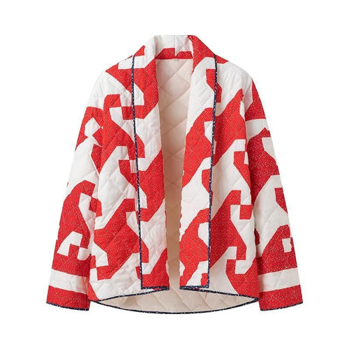 Damen gesteppte Jacke mit modernem Grafikdesign und offenem Schnitt EB