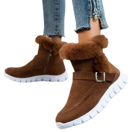 Damen  gefütterte Stiefelette mit Kunstfellkragen, rutschfester Leichtsohle und seitlichem Reißverschluss EB