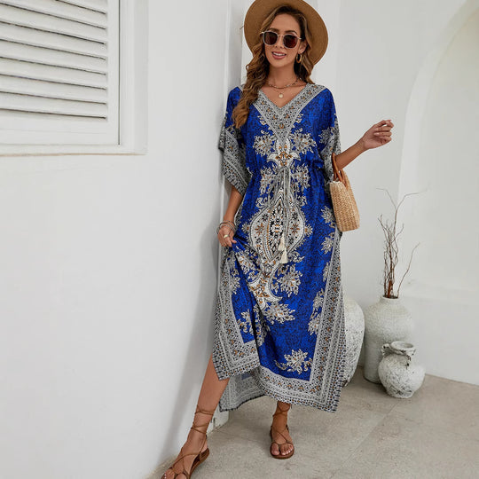 Damen luftiges Sommerkleid im Boho-Stil mit einzigartigem Musterdruck EB