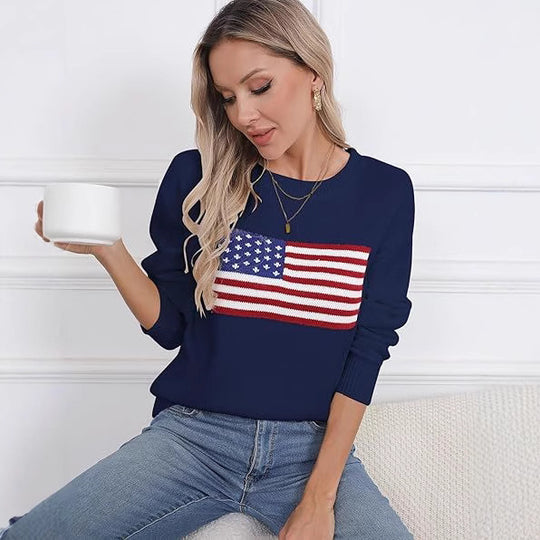 Damen Pullover mit Flaggenmotiv und strukturiertem Strick EB