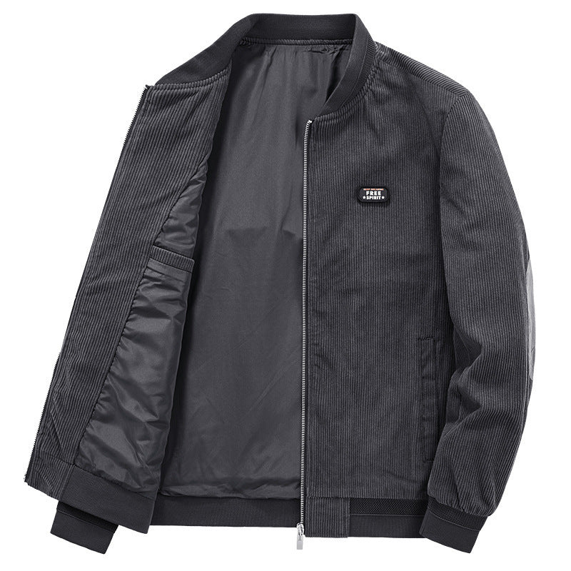 Herren Leichter Cordblouson mit wattiertem Innenfutter, Rippbündchen und Logo-Patch EB