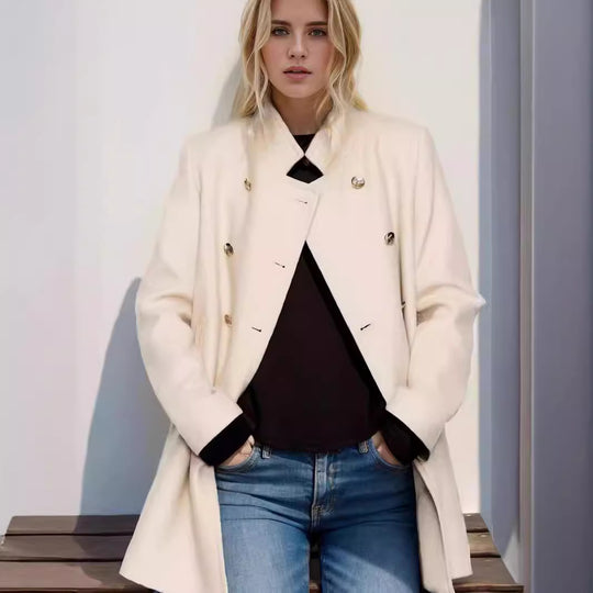 Damen eleganter Duffle-Mantel mit doppelter Knopfleiste und luxuriösen Details EB