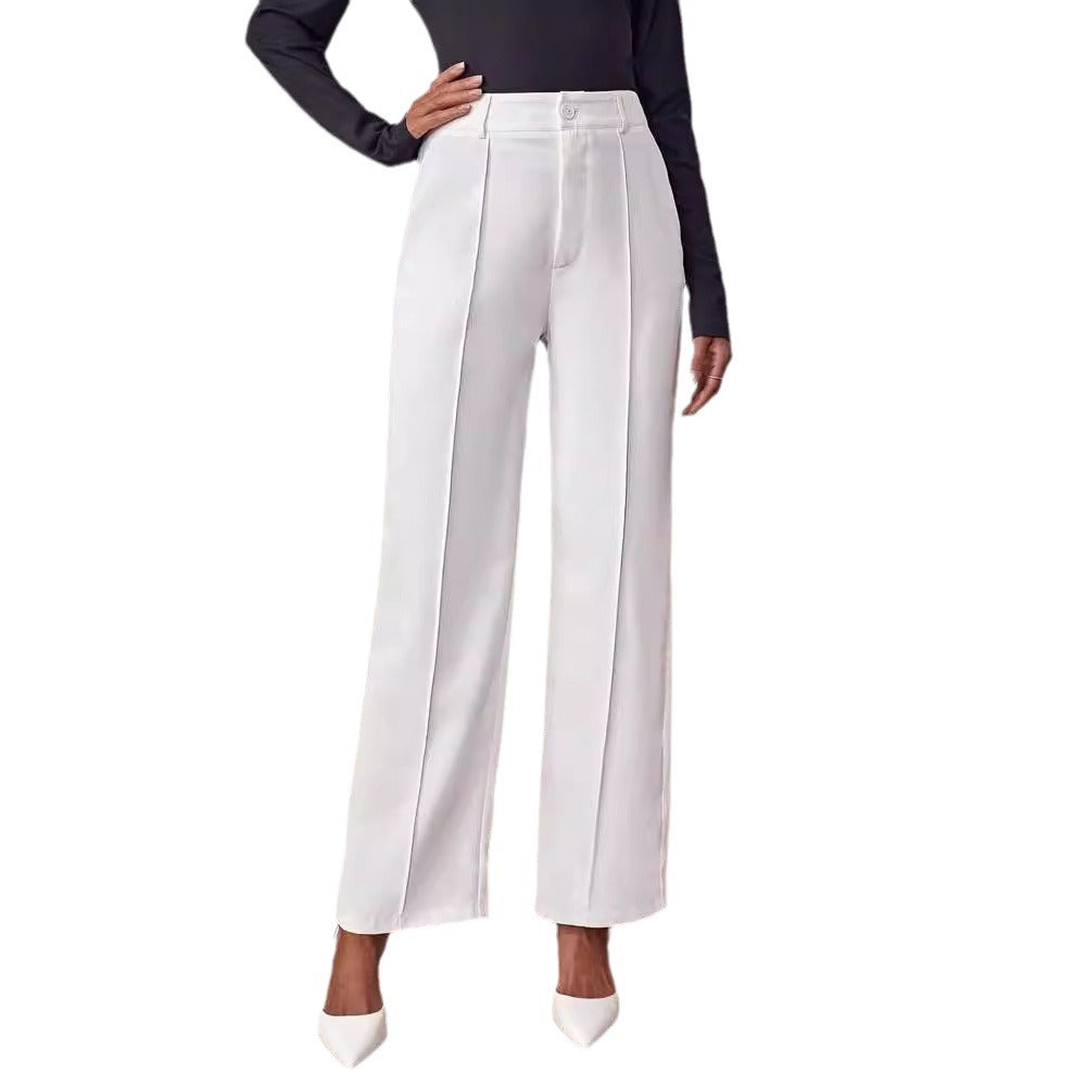 Damen elegante High-Waist Palazzo-Hose mit breiten Beinen und Falten EB
