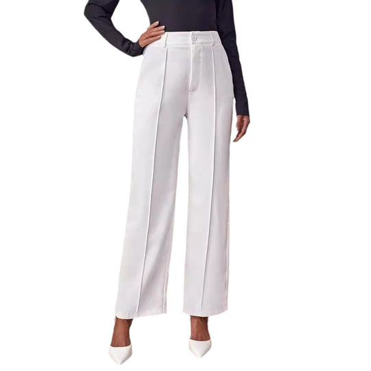 Damen elegante High-Waist Palazzo-Hose mit breiten Beinen und Falten EB