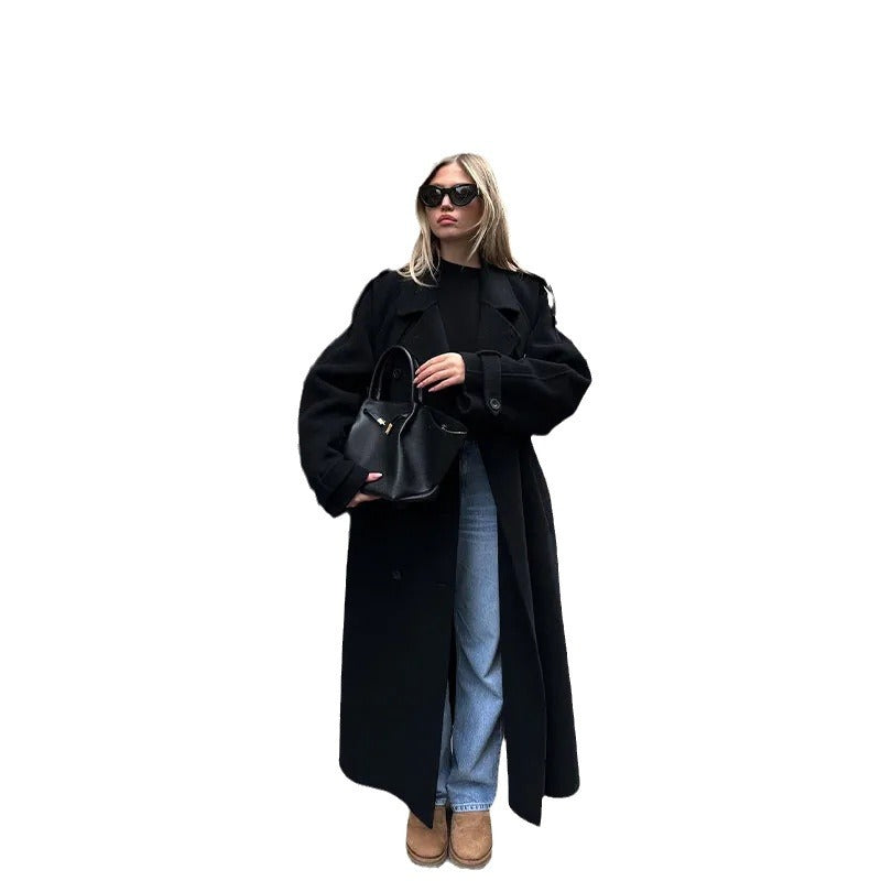 Damen Eleganter Oversized-Trenchcoat mit modischem Gürtel und breiten Ärmeln EB