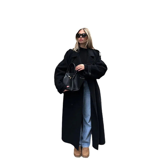Damen Eleganter Oversized-Trenchcoat mit modischem Gürtel und breiten Ärmeln EB