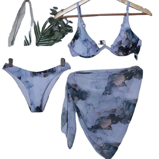 Damen Triangel-Bikini-Set mit Übergroßem Wickelrock EB
