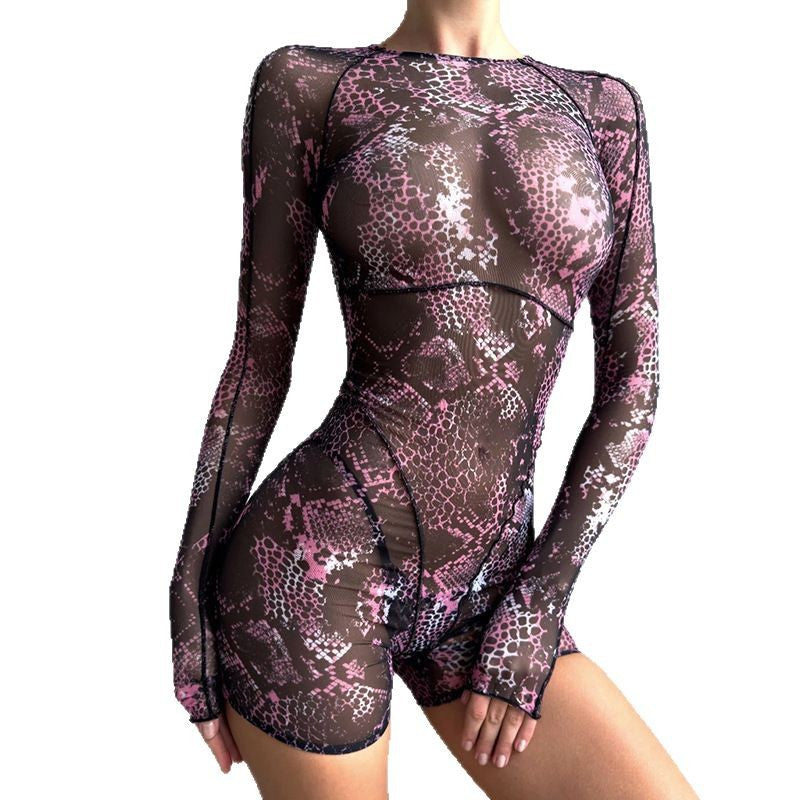 Damen Sportlicher Kompressionsanzug mit schickem Schlangenmuster und elastischem Schnitt EB