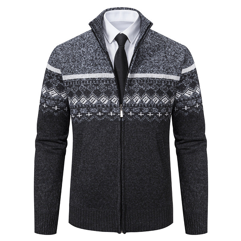 Herren Strickjacke mit Stehkragen und Norweger-Muster EB