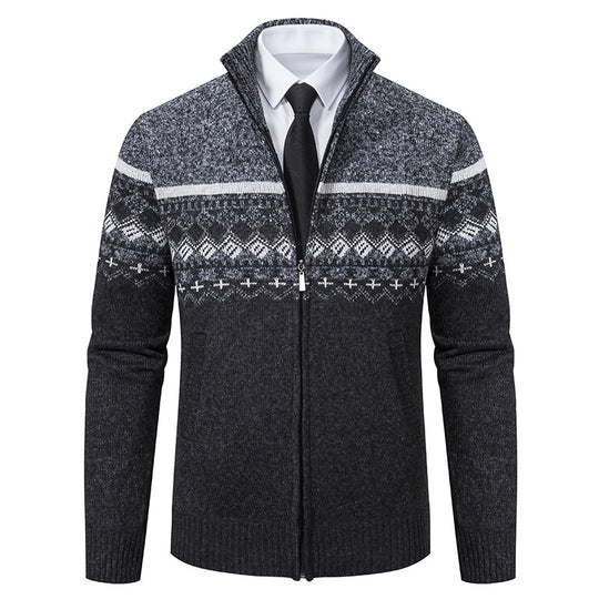 Herren Strickjacke mit Stehkragen und Norweger-Muster EB
