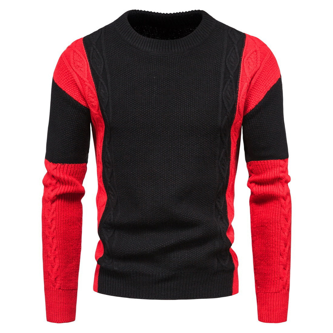 Herren modischer Strickpullover mit kreativen Farbdetails und Zopfmuster EB