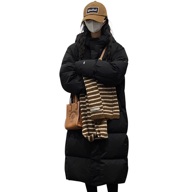 Damen Lange Steppjacke mit Kapuze und hohen Kragen EB