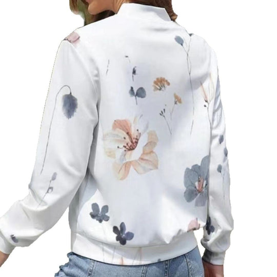 Damen Sportliche Blumenkapuzenjacke mit Reißverschluss und figurfreundlichem Schnitt EB