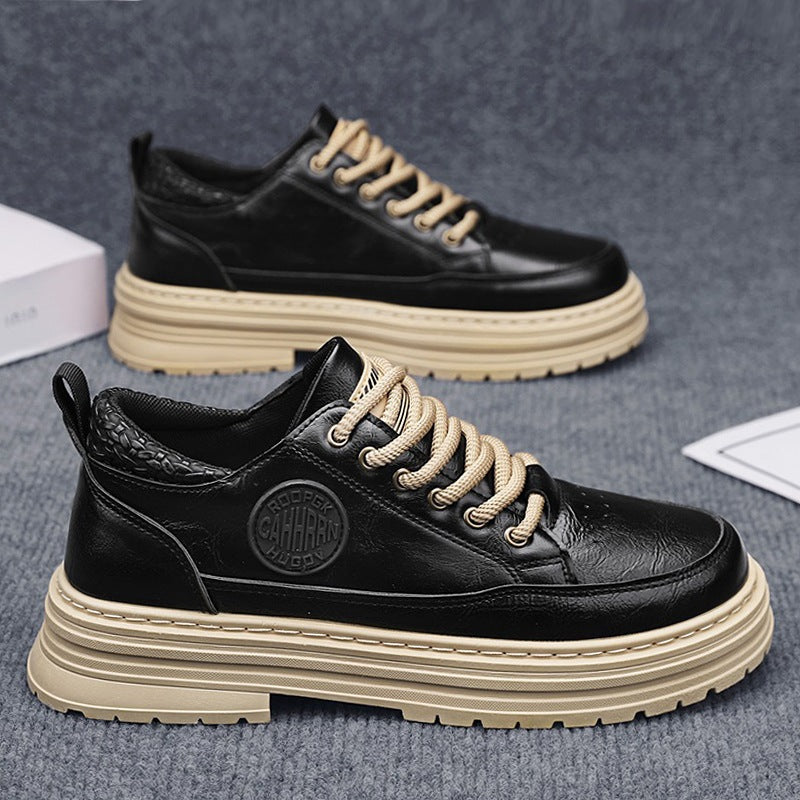 Herren robuste Plateau-Leder-Sneaker mit gepolstertem Fersenkragen, Zuglasche und griffiger Profilsohle EB