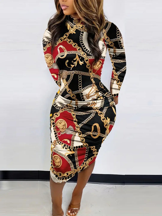 Damen Körperbetontes Kunstwerk Kleid EB