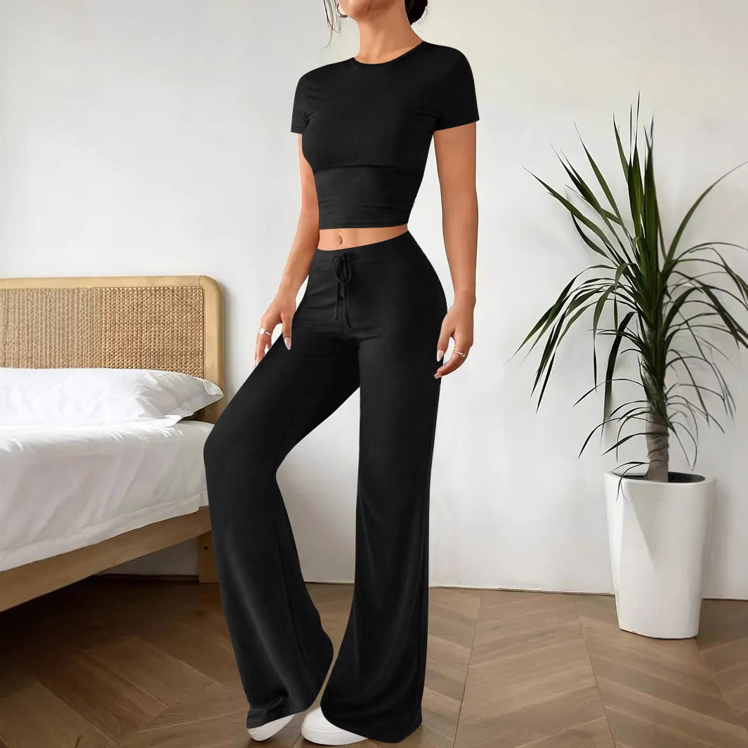 Damen Lässiges Lounge-Set mit Crop-Oberteil und weitem Schnitt EB