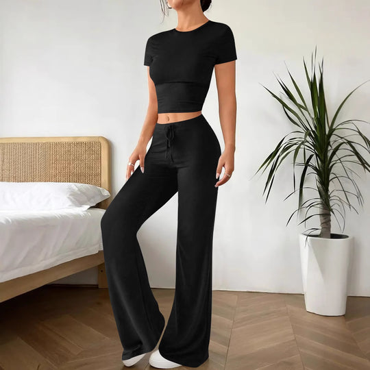 Damen Lässiges Lounge-Set mit Crop-Oberteil und weitem Schnitt EB