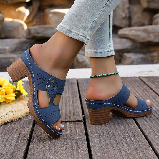 Damen Elegante und luftige Sandalen mit hohem Blockabsatz EB