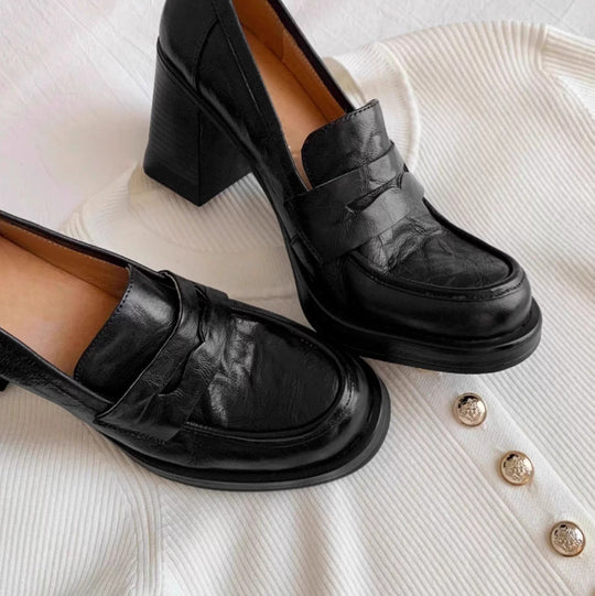 Damen elegante Blockabsatzsschue mit modischem Lederdesign EB