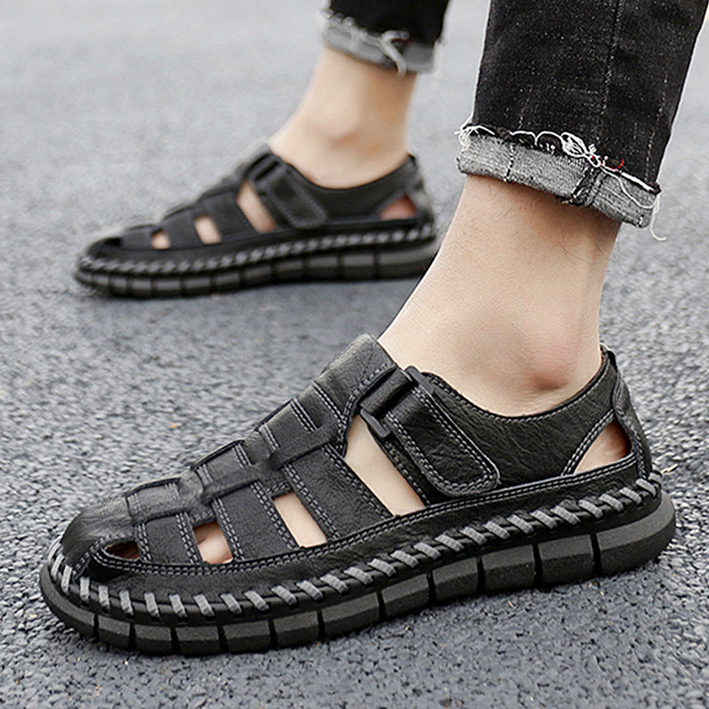 Herren Atmungsaktive Ledersandalen mit komfortablem Klettverschluss EB