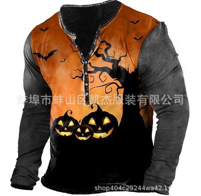 Herren Langarmshirt mit kreativem Gruselmotiv und atmungsaktiver Funktion Heidi-Mode