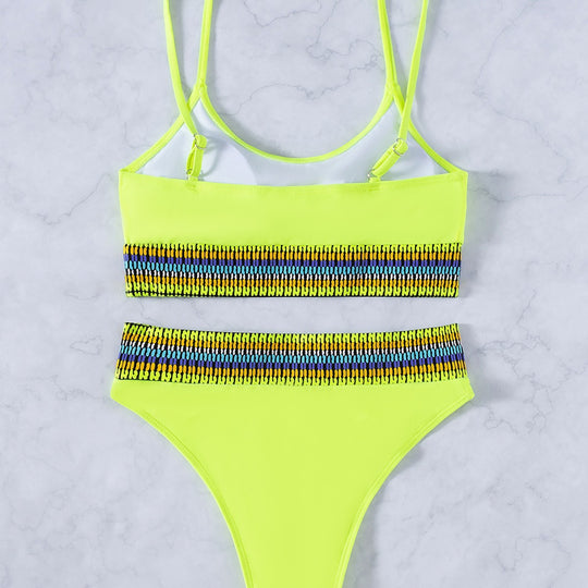 Damen Hochtaillierter Bikini mit sportlichem Design und buntem Bund EB
