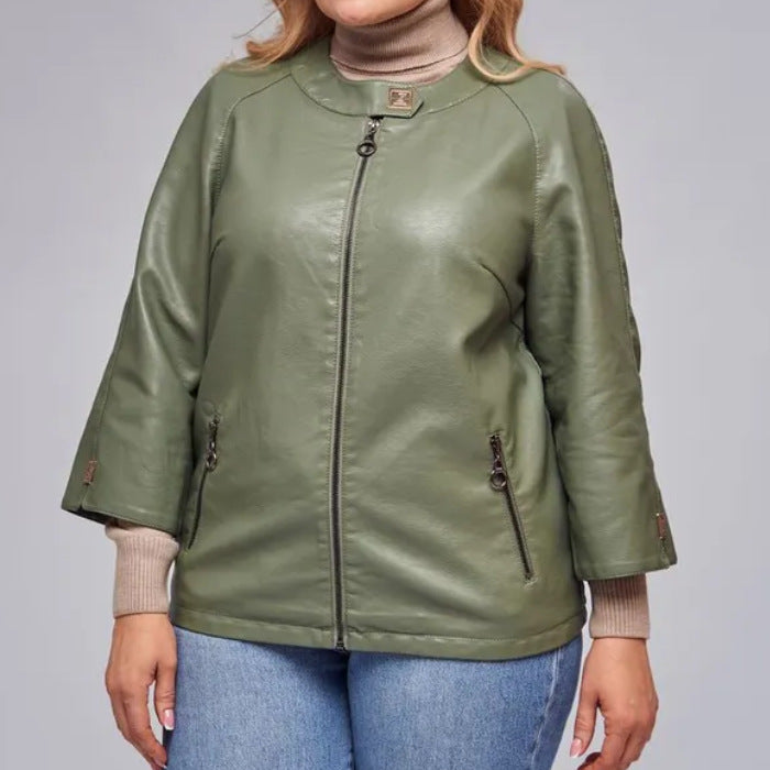 Damen modische Kunstlederjacke mit einzigartigem Schnitt EB