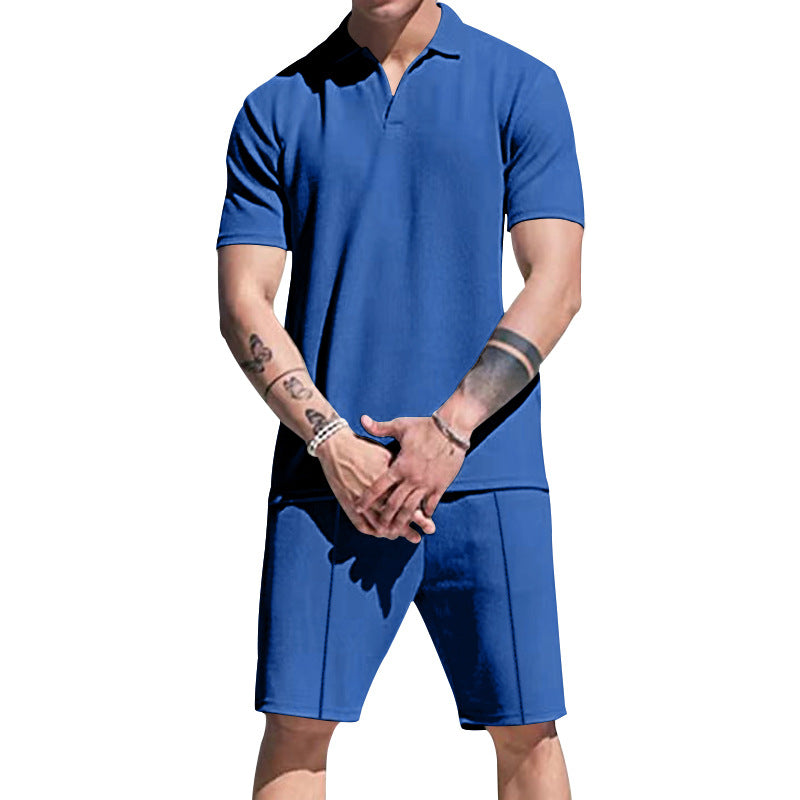 Herren lässiges Kurzarm-Polohemd und Shorts-Set aus atmungsaktivem Stoff EB
