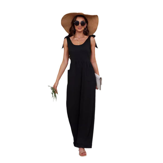 Damen Eleganter Jumpsuit mit verstellbaren Trägern und weitem Bein EB