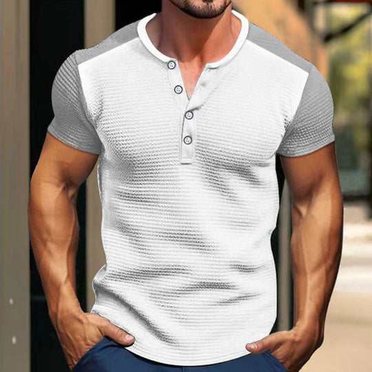 Herren Kurzarm-Hemd mit modischem Henley-Kragen und Kontrastärmel EB
