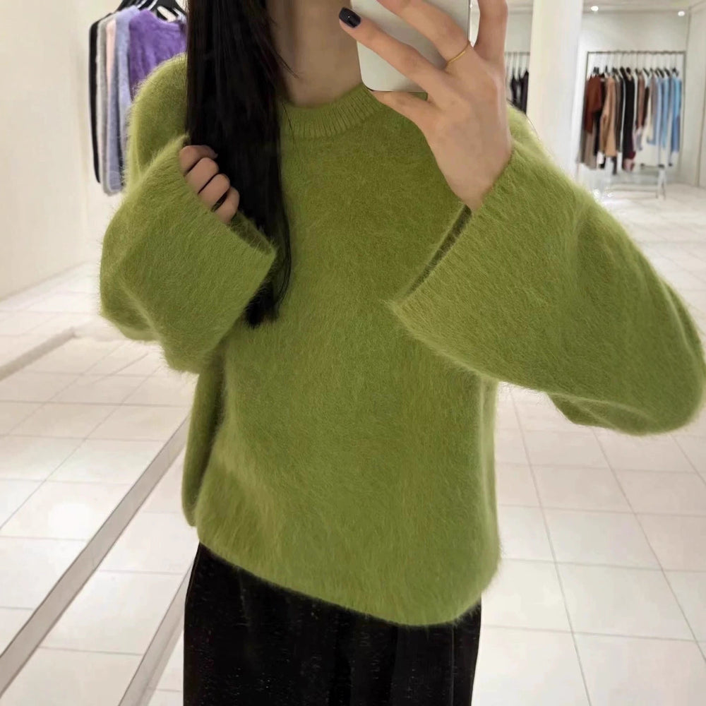 Damen Flauschiger Pullover mit überschnittenen Schultern und weitem Schnitt EB
